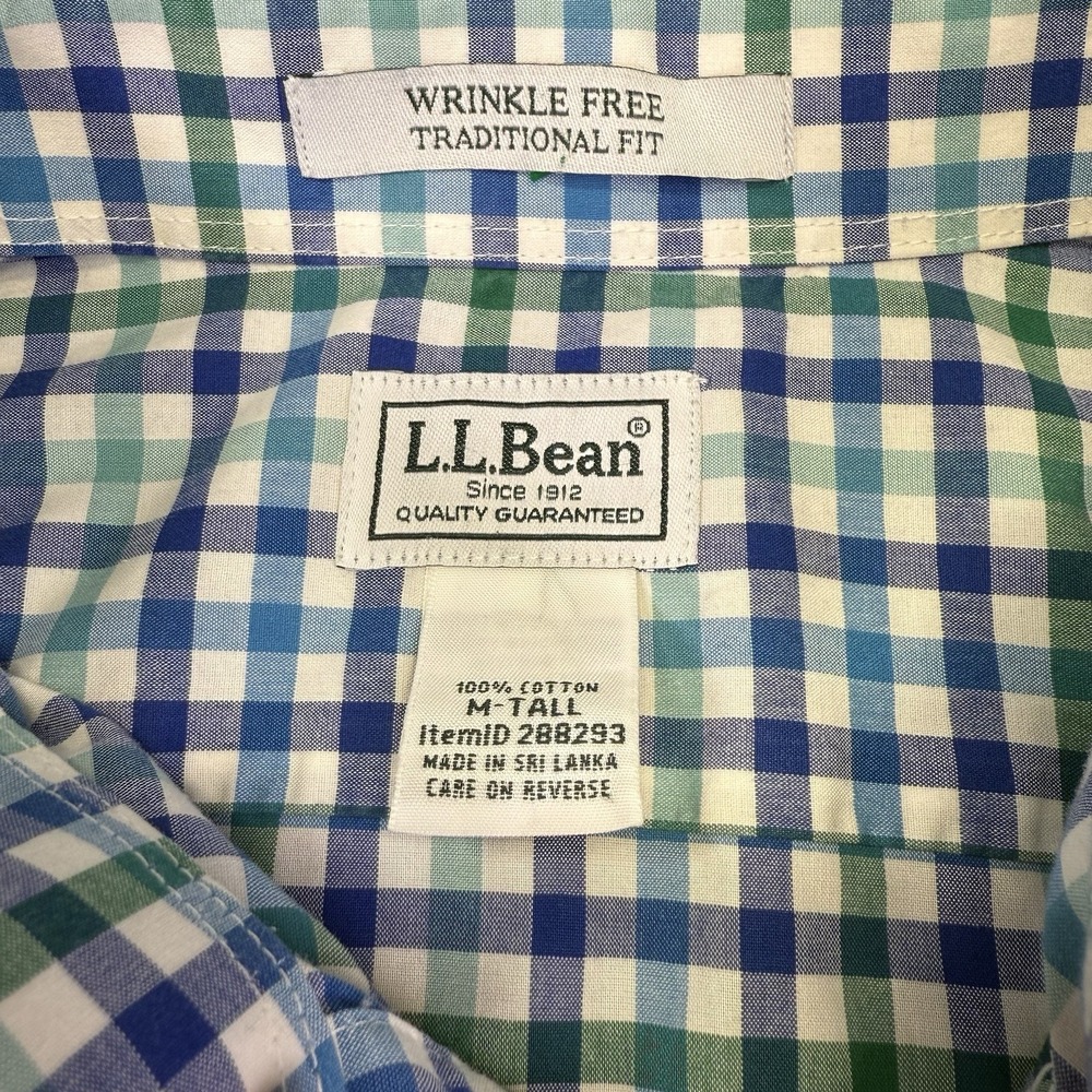 LL Bean Shirt Mens M Tall Blue Plaid Check Traditional Fit Casual Outdoor Preppy - Picture 3 of 9